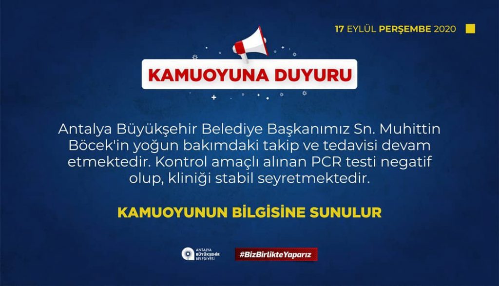 BAŞKAN BÖCEK’İN EN SON TESTİ NEGATİF ÇIKTI